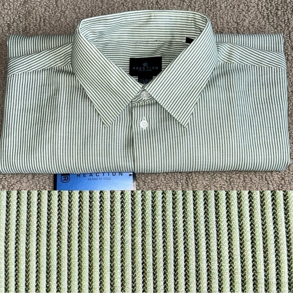 Kenneth Cole Reaction green striped long sleeve button down shirt Men’s XL